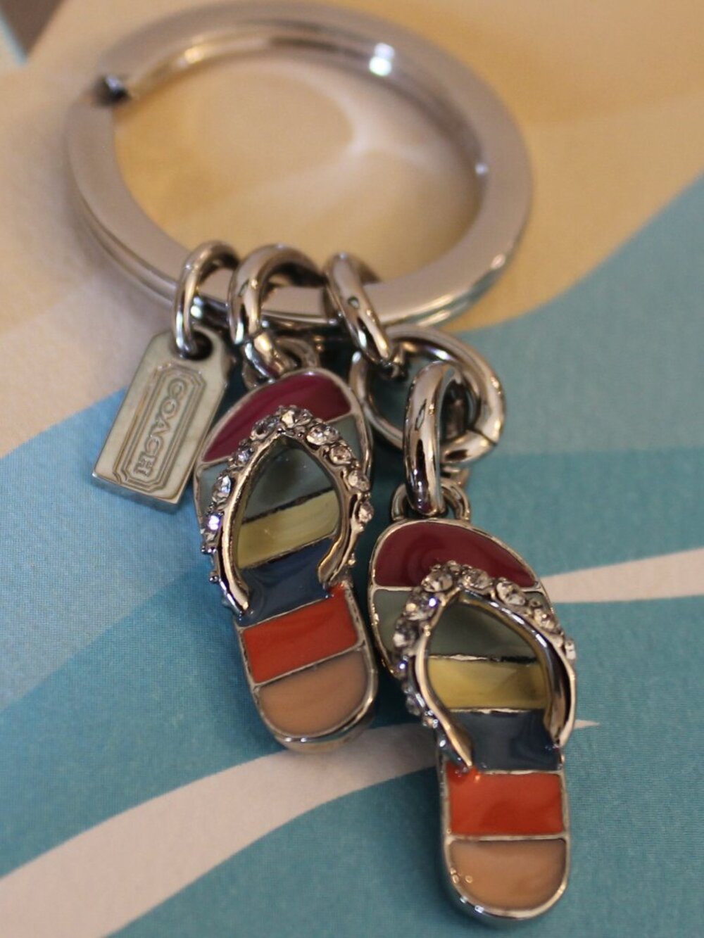 Coach Crystal Flip Flop keychain charm Silver with multi color EUC - Picture 6 of 7